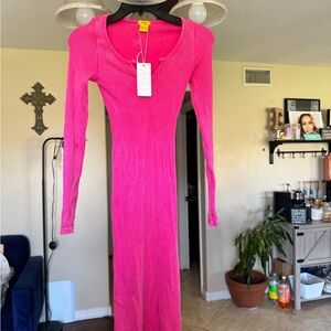 Daisy Pink Ribbed Long Sleeve Bodycon Dress